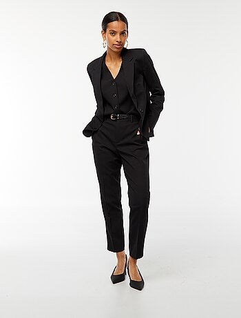 Pantalon femme cigarette uni en chaîne et trame