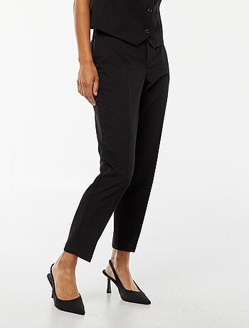 Pantalon femme cigarette uni en chaîne et trame