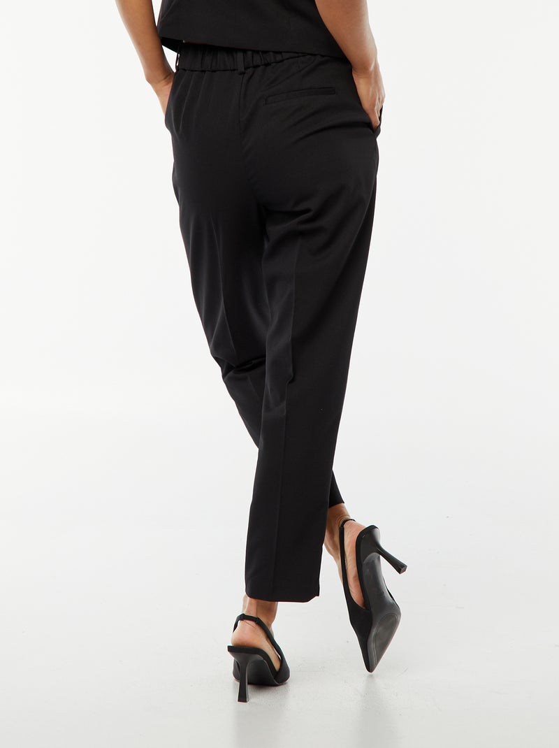 Pantalon femme cigarette uni en chaîne et trame Noir - Kiabi
