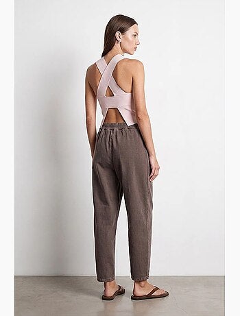 Pantalon femme en coton plissé, longueur cheville dilvin