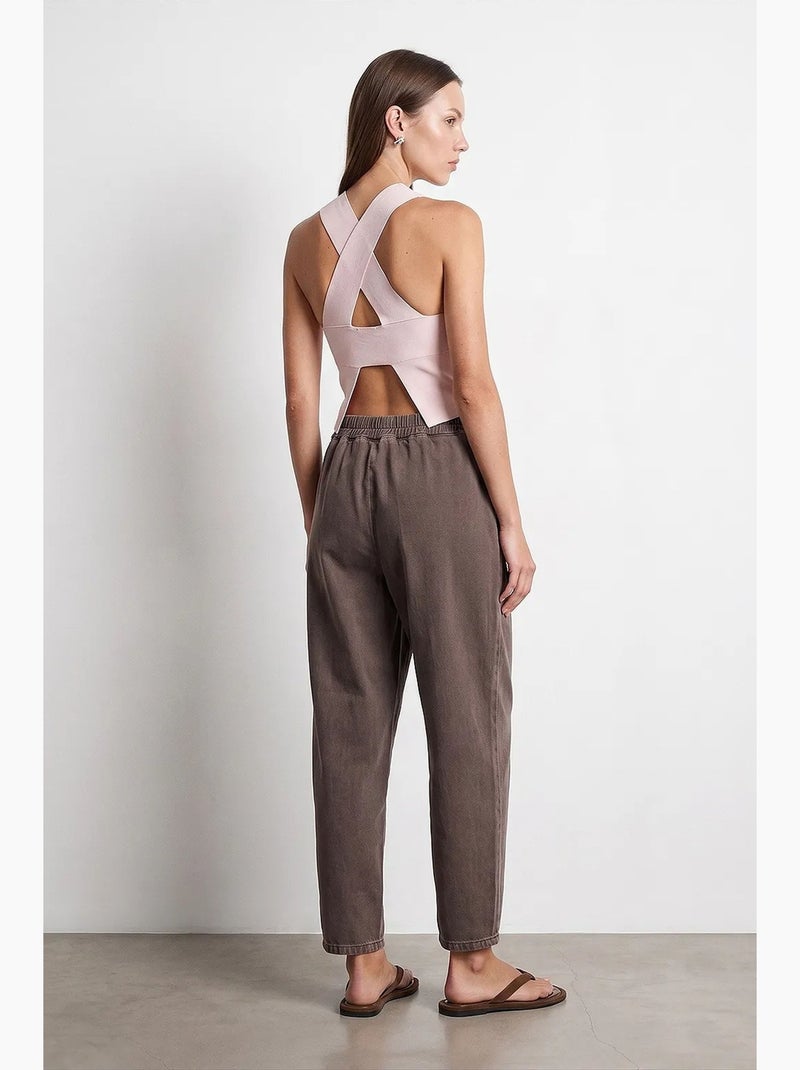 Pantalon femme en coton plissé, longueur cheville dilvin Gris foncé - Kiabi