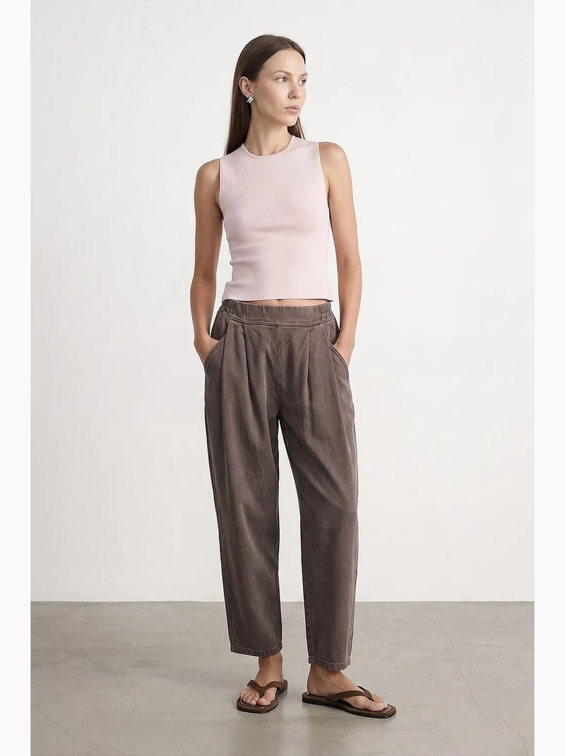 Pantalon femme en coton plissé, longueur cheville dilvin Gris foncé - Kiabi