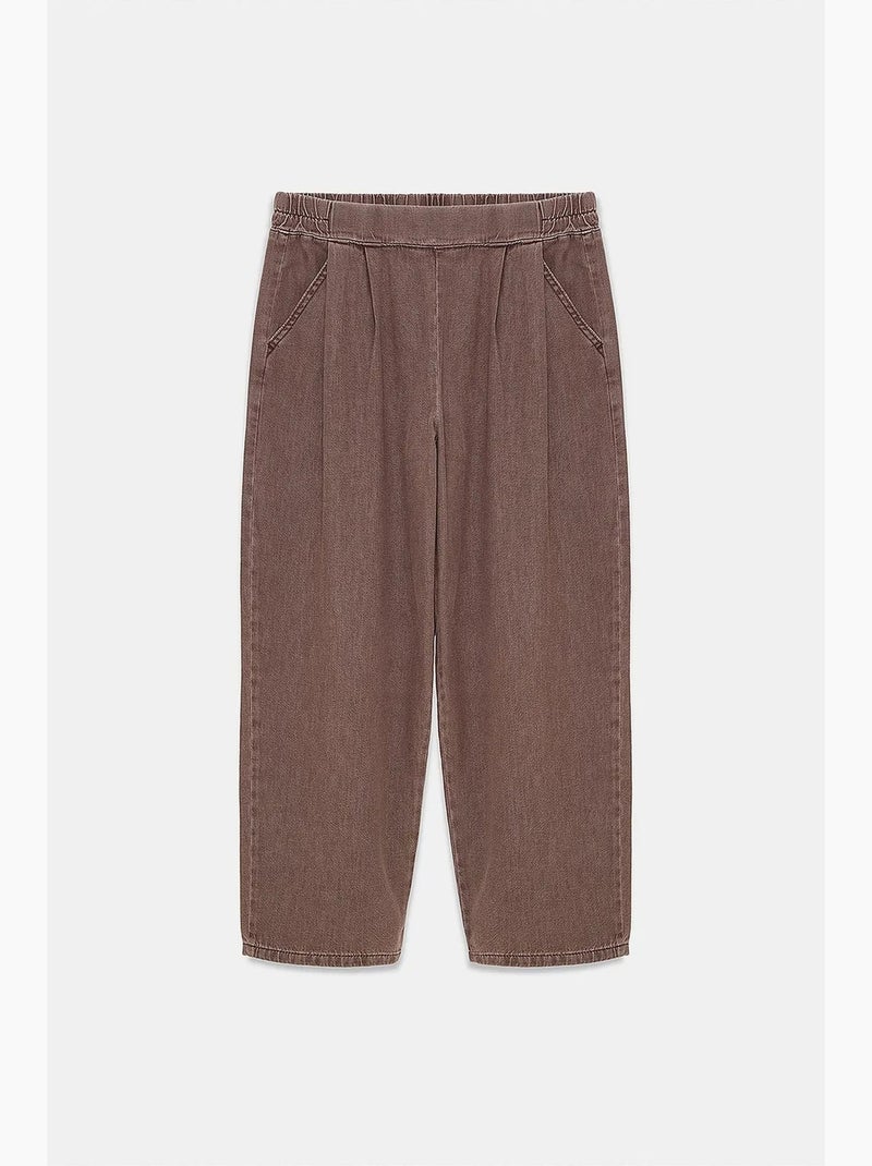 Pantalon femme en coton plissé, longueur cheville dilvin Gris foncé - Kiabi