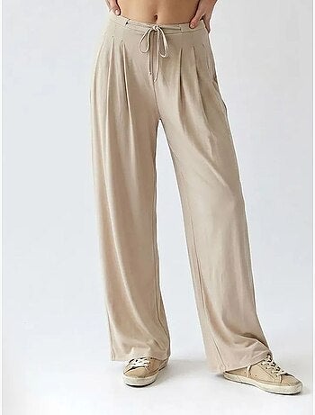 Pantalon femme en jersey à jambe large et taille haute mixray