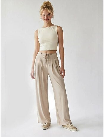 Pantalon femme en jersey à jambe large et taille haute mixray