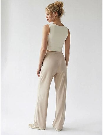 Pantalon femme en jersey à jambe large et taille haute mixray