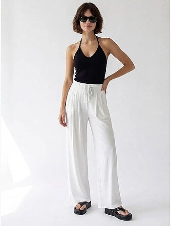 Pantalon femme en jersey à jambe large et taille haute mixray