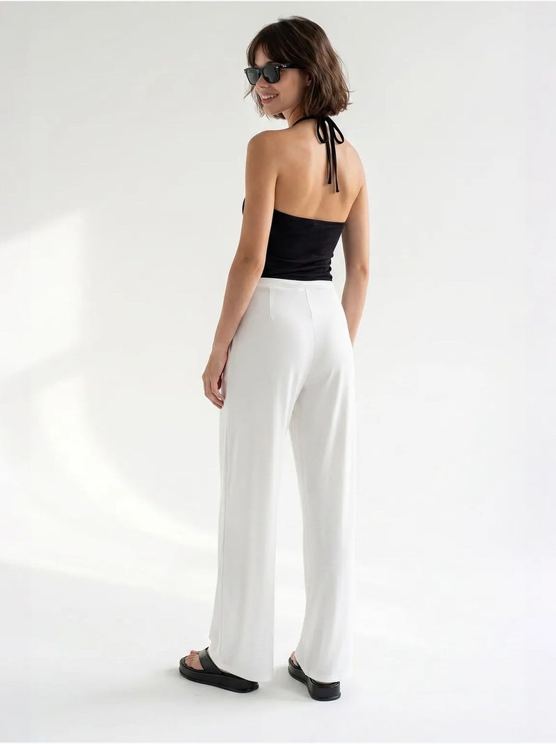 Pantalon femme en jersey à jambe large et taille haute mixray Blanc - Kiabi