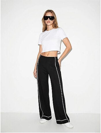 Pantalon femme en jersey à taille haute et jambe large lucci