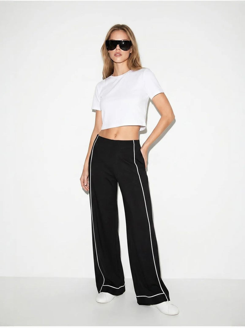 Pantalon femme en jersey à taille haute et jambe large lucci Noir - Kiabi