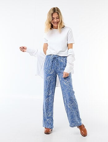 Pantalon large femme en lin à taille élastiquée