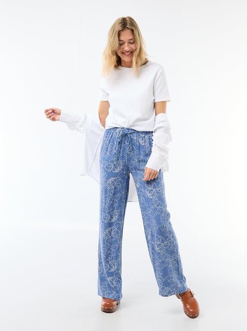 Pantalon femme en lin à taille élastiquée - Kiabi