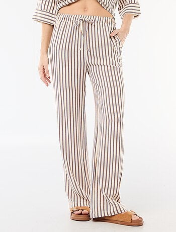 Pantalon large femme en lin à taille élastiquée
