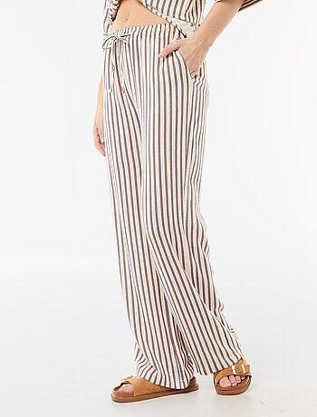 Pantalon large femme en lin à taille élastiquée