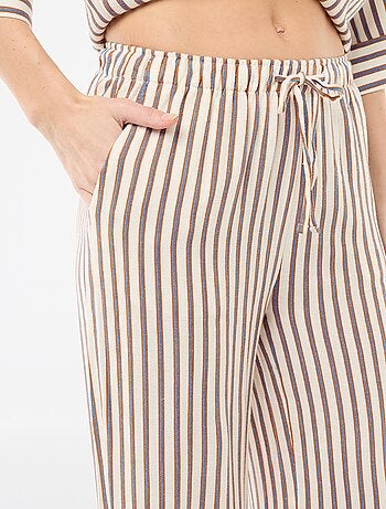 Pantalon large femme en lin à taille élastiquée