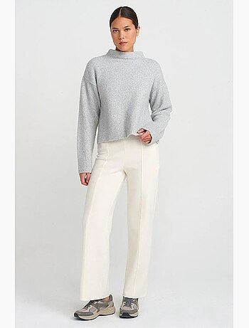 Pantalon femme en maille à taille haute et jambe large dilvin