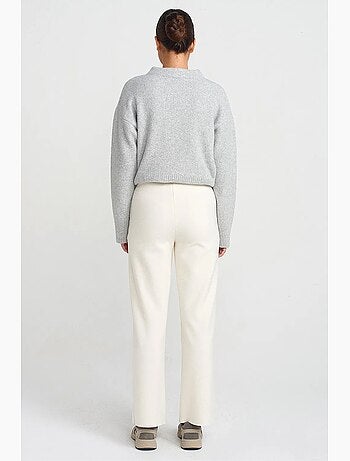 Pantalon femme en maille à taille haute et jambe large dilvin