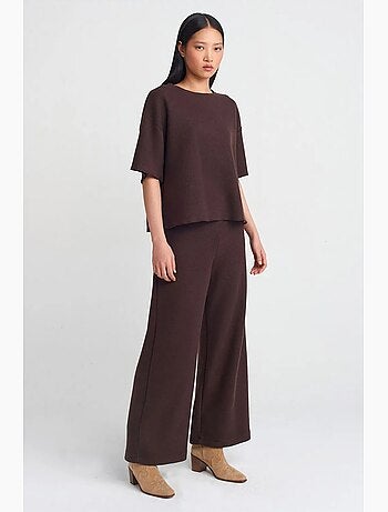 Pantalon femme en maille à taille haute et jambe large dilvin
