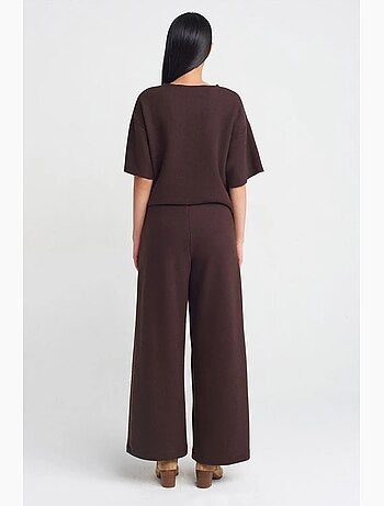 Pantalon femme en maille à taille haute et jambe large dilvin