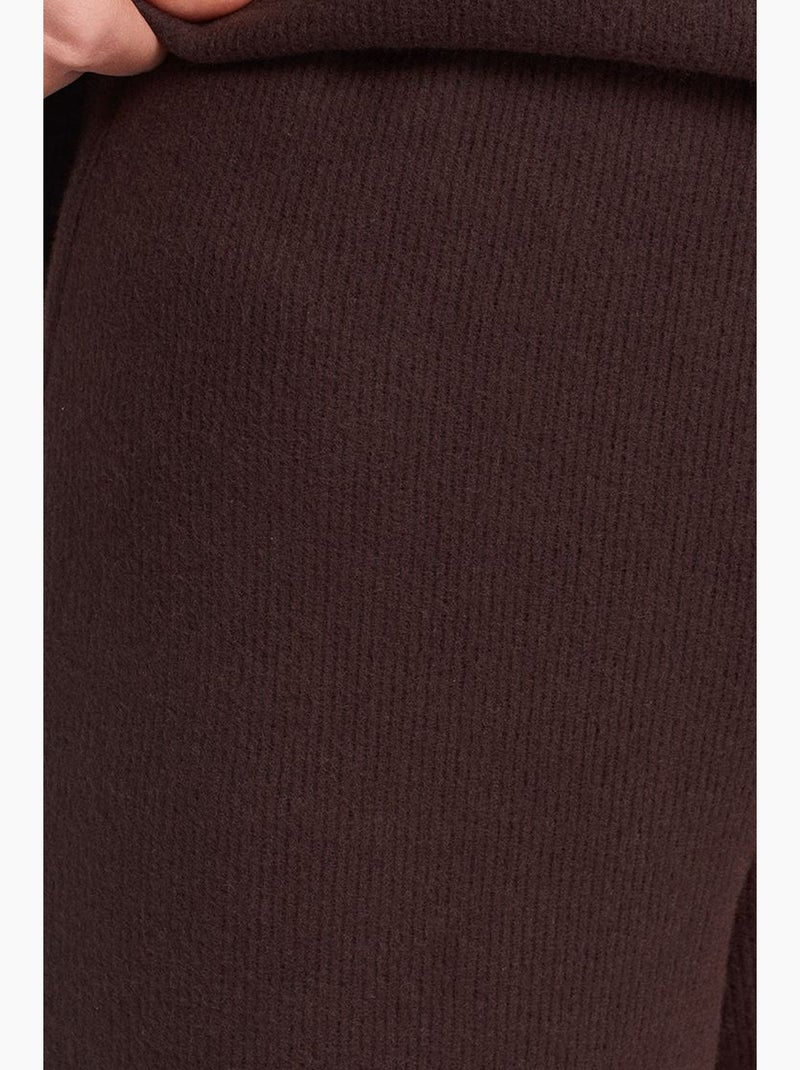 Pantalon femme en maille à taille haute et jambe large dilvin Marron chocolat - Kiabi