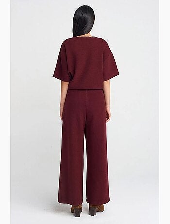 Pantalon femme en maille à taille haute et jambe large dilvin