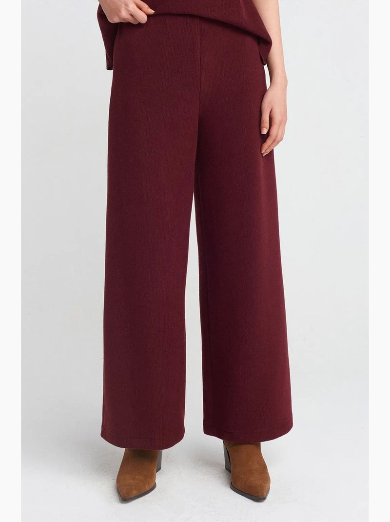 Pantalon femme en maille à taille haute et jambe large dilvin Rouge bordeaux - Kiabi