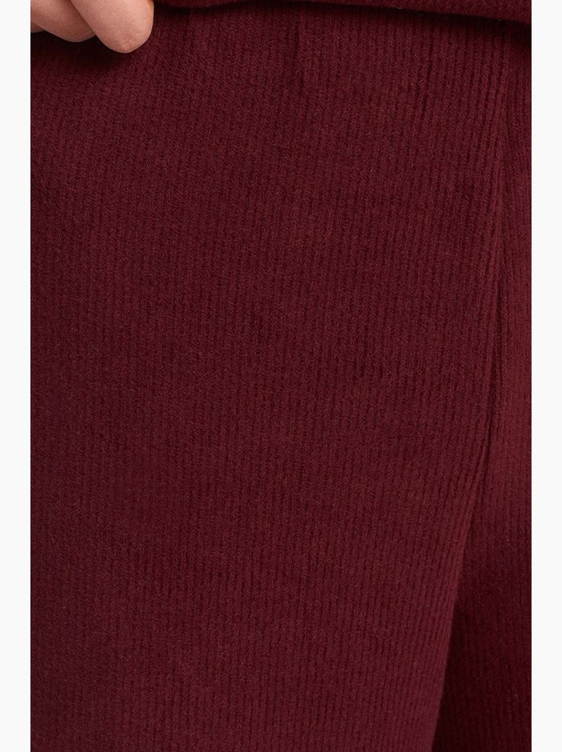 Pantalon femme en maille à taille haute et jambe large dilvin Rouge bordeaux - Kiabi