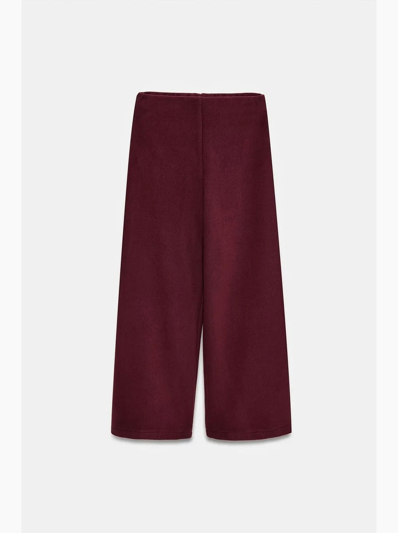 Pantalon femme en maille à taille haute et jambe large dilvin Rouge bordeaux - Kiabi