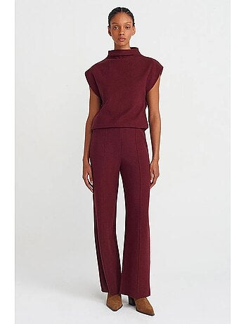 Pantalon femme en maille à taille haute et jambe large dilvin