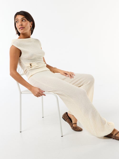 Pantalon femme en maille crinkle forme balloon - Kiabi Pantalon femme en maille crinkle forme balloon - Kiabi