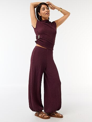 Pantalon large en maille crinkle femme