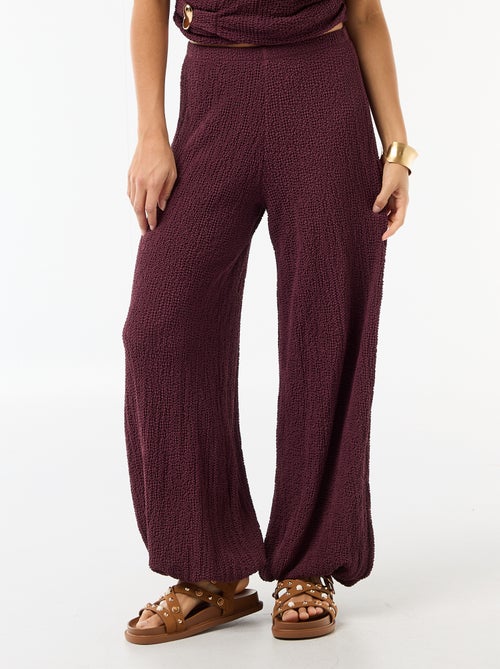 Pantalon femme en maille crinkle forme balloon - Kiabi