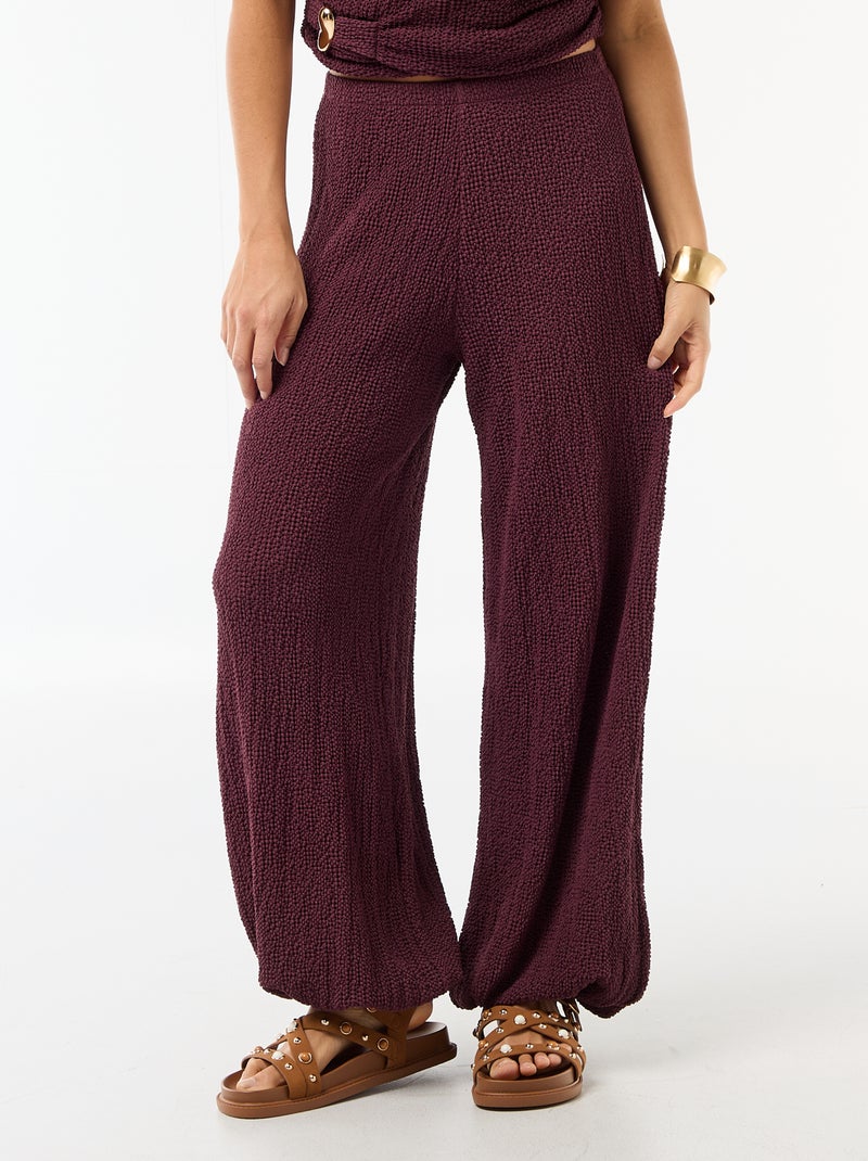 Pantalon femme en maille crinkle forme balloon Violet - Kiabi