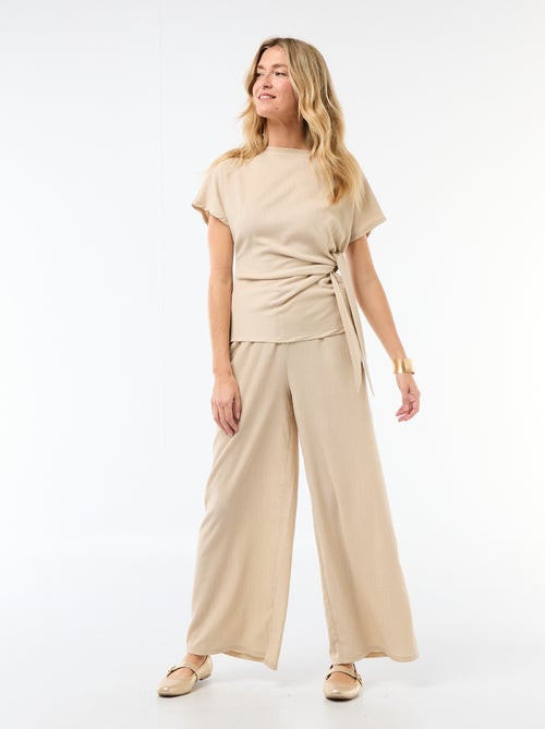 Pantalon femme en maille légère à coupe large - Kiabi