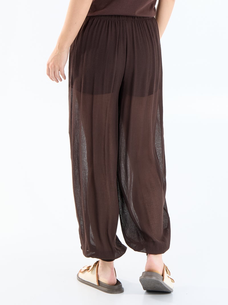 Pantalon femme en maille légère à coupe large Marron - Kiabi