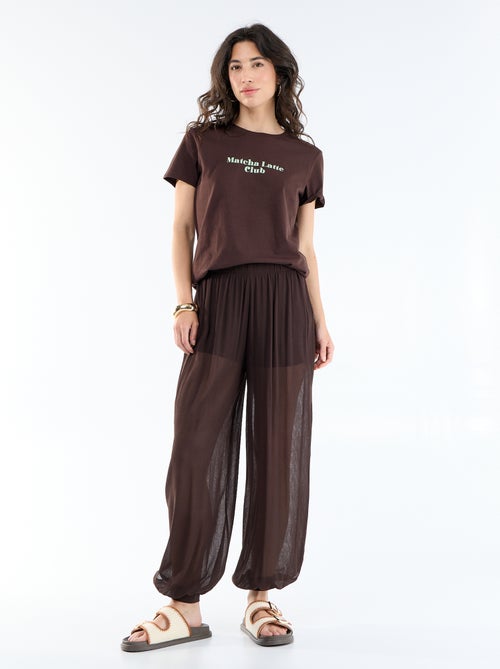 Pantalon femme en maille légère à coupe large - Kiabi