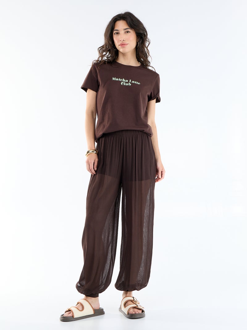 Pantalon femme en maille légère à coupe large Marron - Kiabi