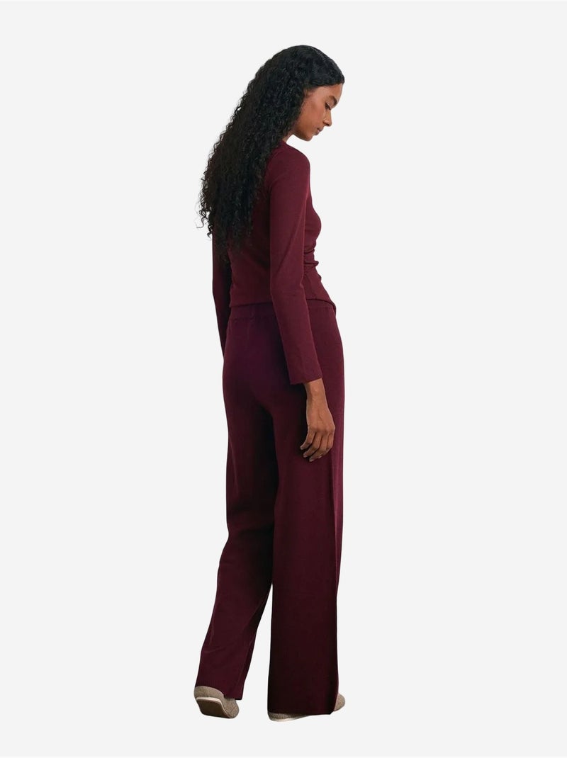Pantalon femme en maille lurex à jambe large dilvin Rouge bordeaux - Kiabi