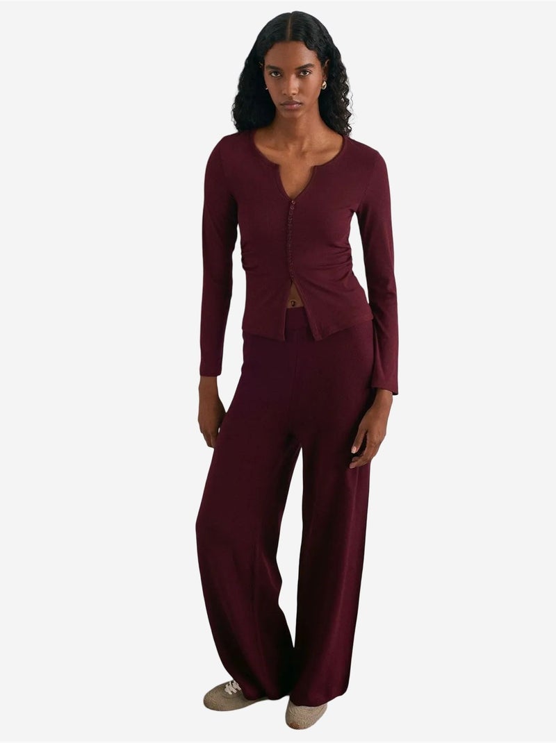 Pantalon femme en maille lurex à jambe large dilvin Rouge bordeaux - Kiabi