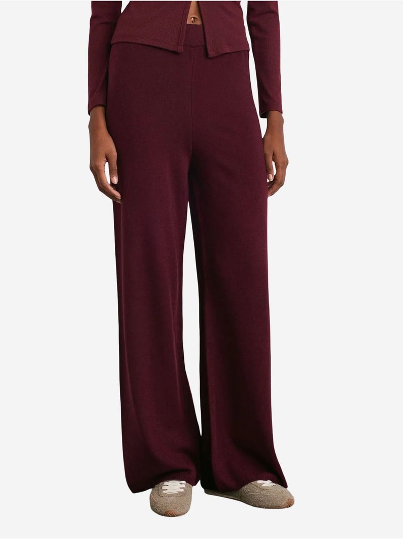 Pantalon femme en maille lurex à jambe large dilvin Rouge bordeaux - Kiabi