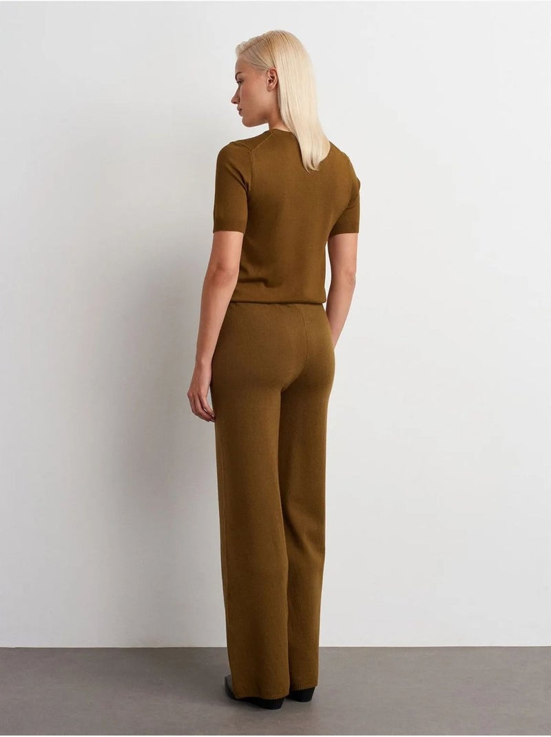 Pantalon femme en maille lurex à jambe large dilvin Vert kaki - Kiabi