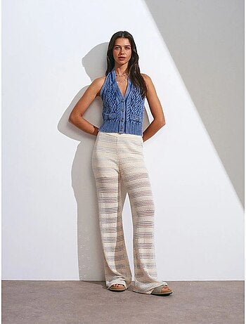 Pantalon femme en maille rayée à taille haute et jambe large dilvin