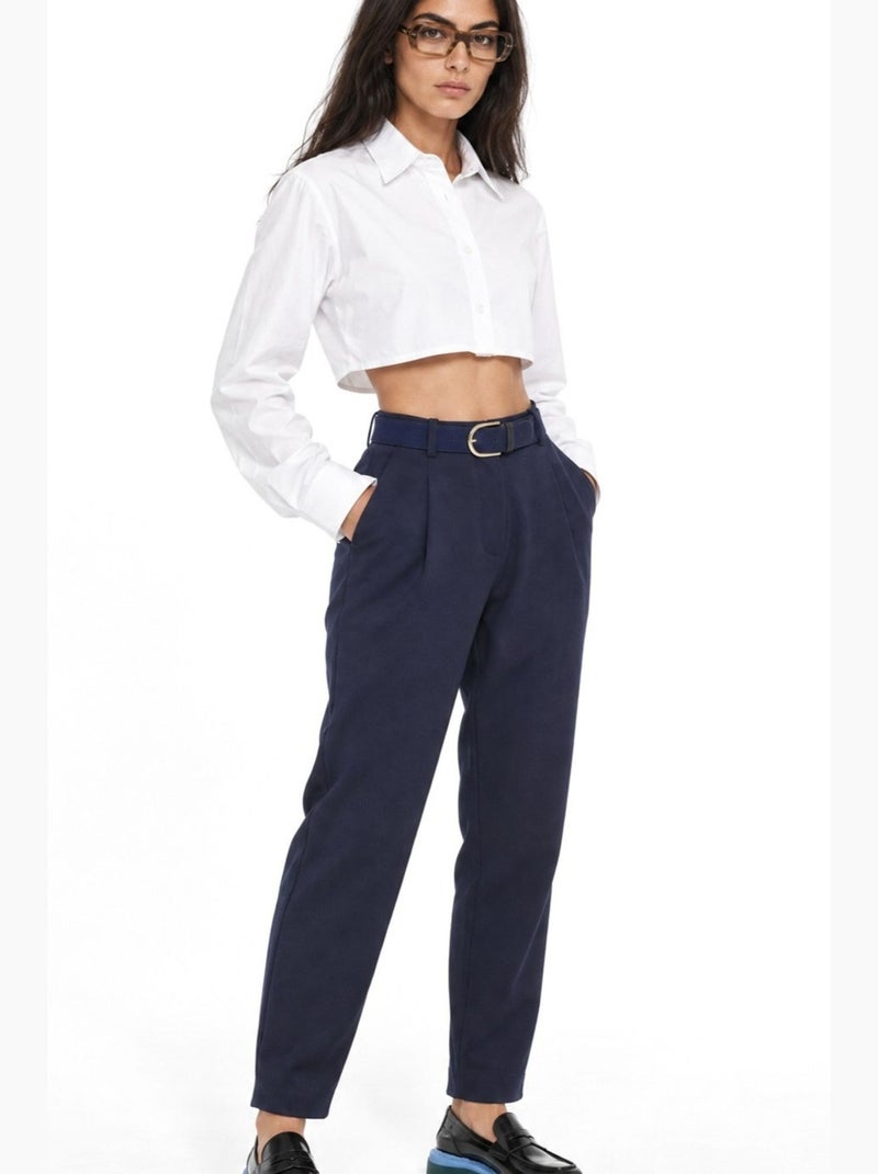 Pantalon femme en mélange coton stretch busem Bleu marine - Kiabi