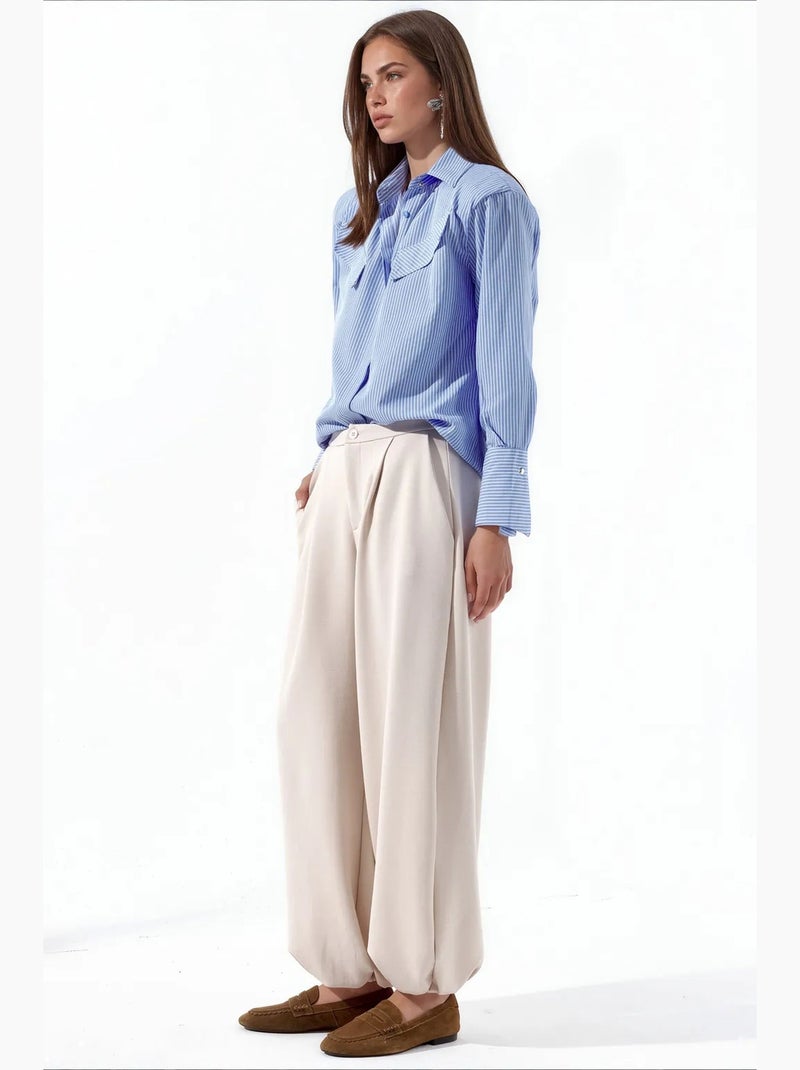 Pantalon femme en mélange de coton busem Sable - Kiabi