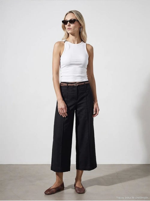 Pantalon femme en mélange de lin dilvin - Kiabi