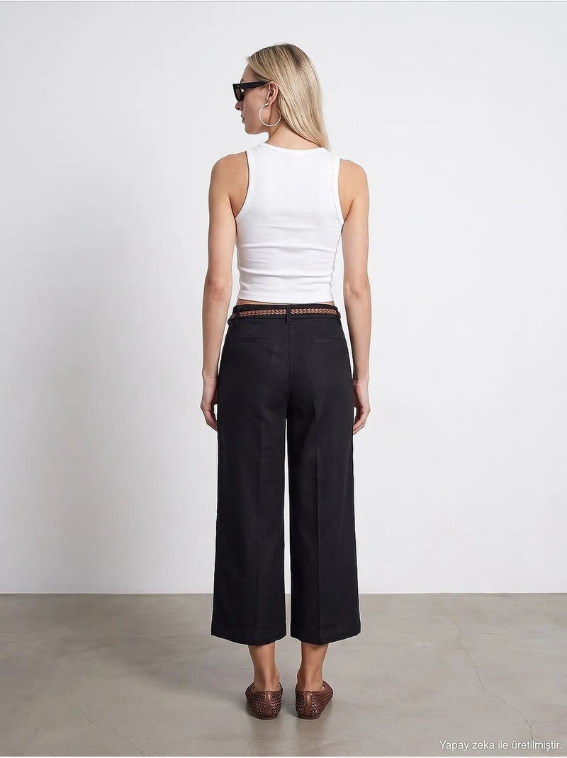 Pantalon femme en mélange de lin dilvin Noir - Kiabi
