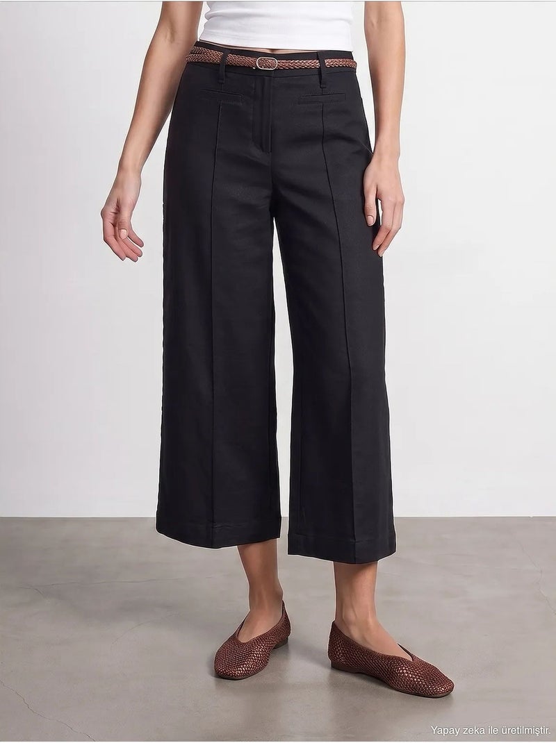 Pantalon femme en mélange de lin dilvin Noir - Kiabi