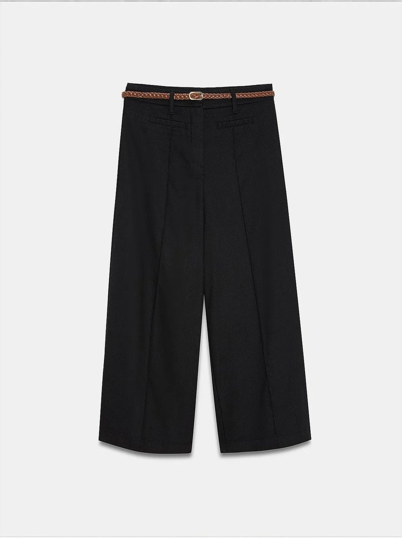 Pantalon femme en mélange de lin dilvin Noir - Kiabi