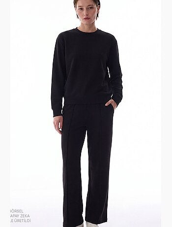 Pantalon femme en modal à jambe droite, taille haute penti