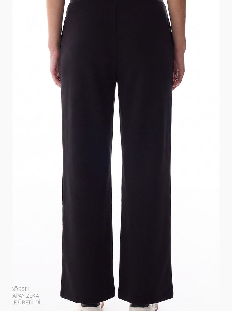Pantalon femme en modal à jambe droite, taille haute penti Noir - Kiabi
